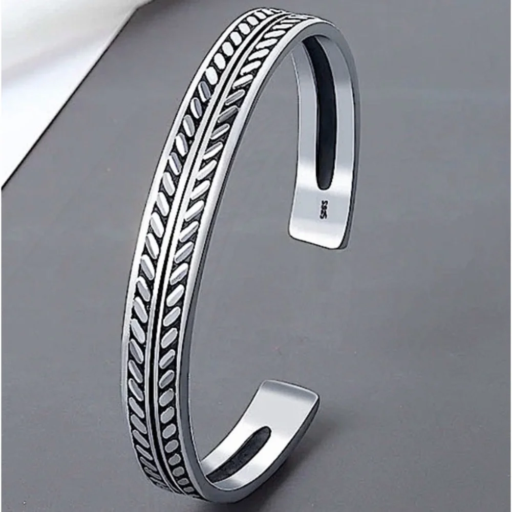 Pattern Design Sterling Silver Cuff Bangle Bracelet - Picture 2 of 5